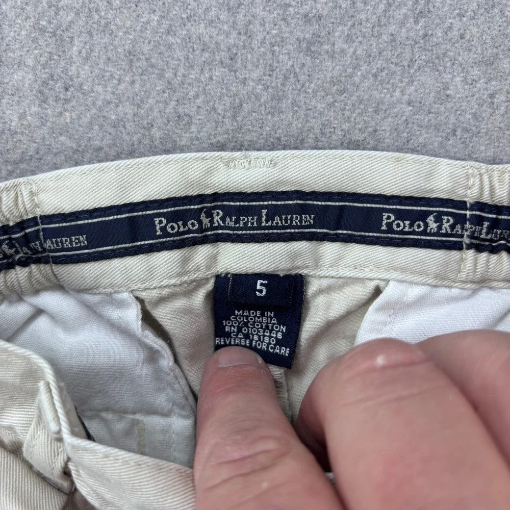 Vintage 90s Kids Polo Ralph Lauren Chino Shorts Beige Elastic Waist Sz 5 Pleated